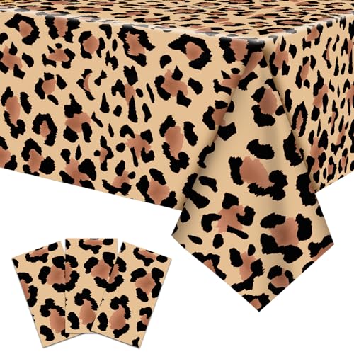 Temicle 3-Pack Leopard Print Plastic Tablecloths - 54 x 108 Inch Disposable