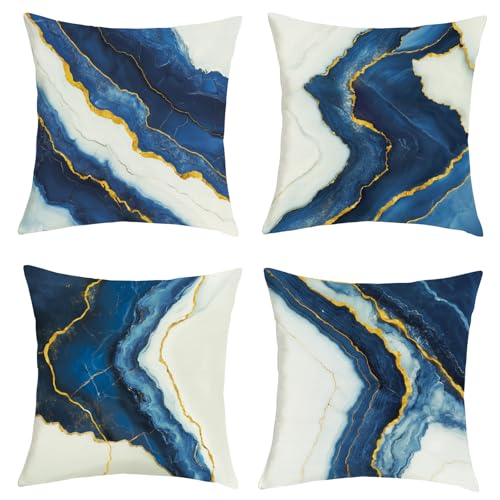 Navy Blue Marble Throw Pillow Covers - Set of 4 (18x18 in)