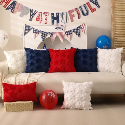 4th of July Pillow Covers 18x18 inch Set of 2 Blue Stars Decor