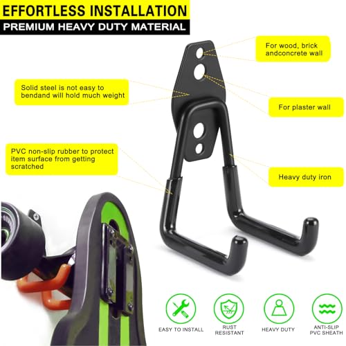 Heavy Duty Garage Hooks for Tool Storage - 2 Pack Wall Mount Hangers