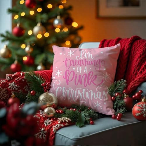 Pink Christmas Pillow Covers 18x18 Double-Sided Decorative Throw Pillowcase for Holiday & Winter Home Decor