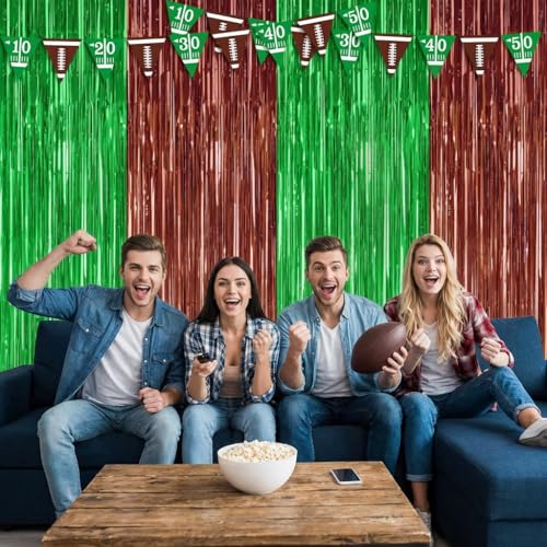 Football Party Foil Fringe Curtains - 2 Pack Green & Brown