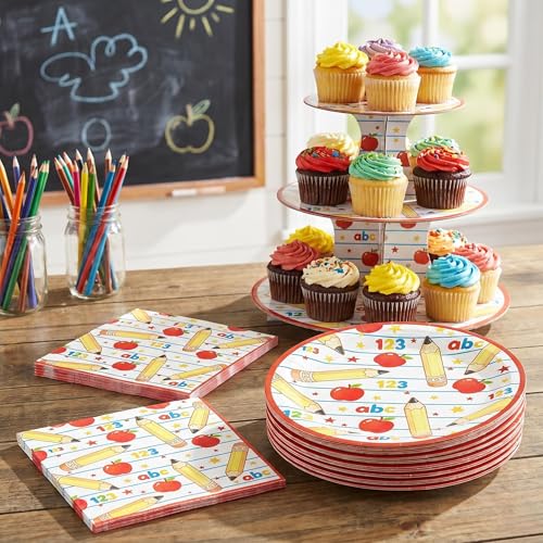 Back to School Plates & Napkins Set - 50 Pcs Apple Pencil Design