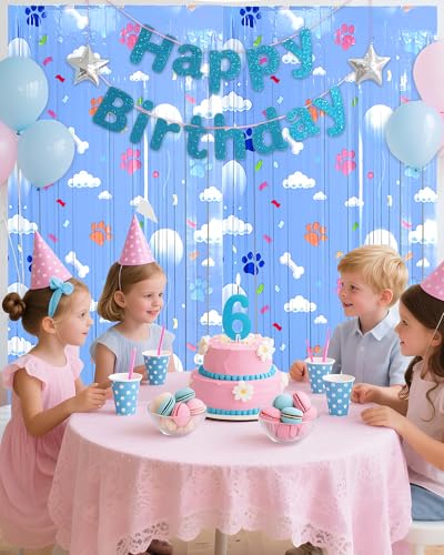 Paw Print Birthday Decorations - 2 Pack Tinsel Curtains for Kids