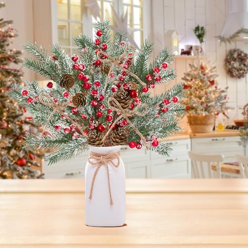 Christmas Frosted Pine Berries and Cones Decor - Green Variation