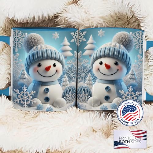 Christmas Mug - Adorable Snowman Winter Coffee Cup with Frosty Blue Design