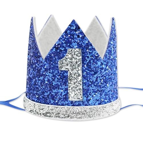 Blue 1st Birthday Glitter Crown Hat for Baby First Birthday Party