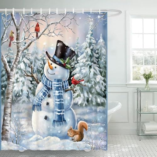 Lofaris Winter Snowman and Cardinals Shower Curtain Christmas Decor Waterproof Fabric 72x84in - Variation of THIS listing