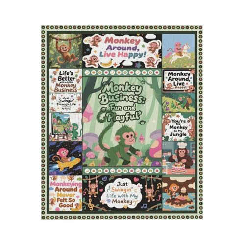 QIVANDOREX Monkey Blanket for Kids, Soft Flannel Throw 60x50 Inch