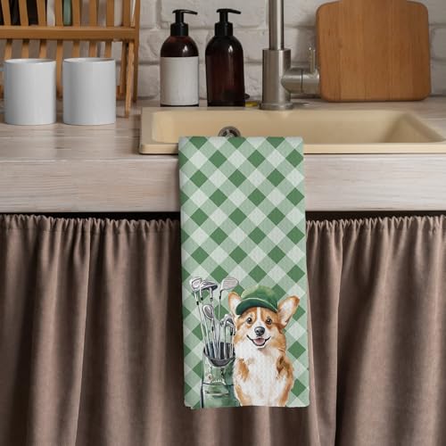 Corgi Golf Kitchen Towels - 16x24 Absorbent Dishcloths