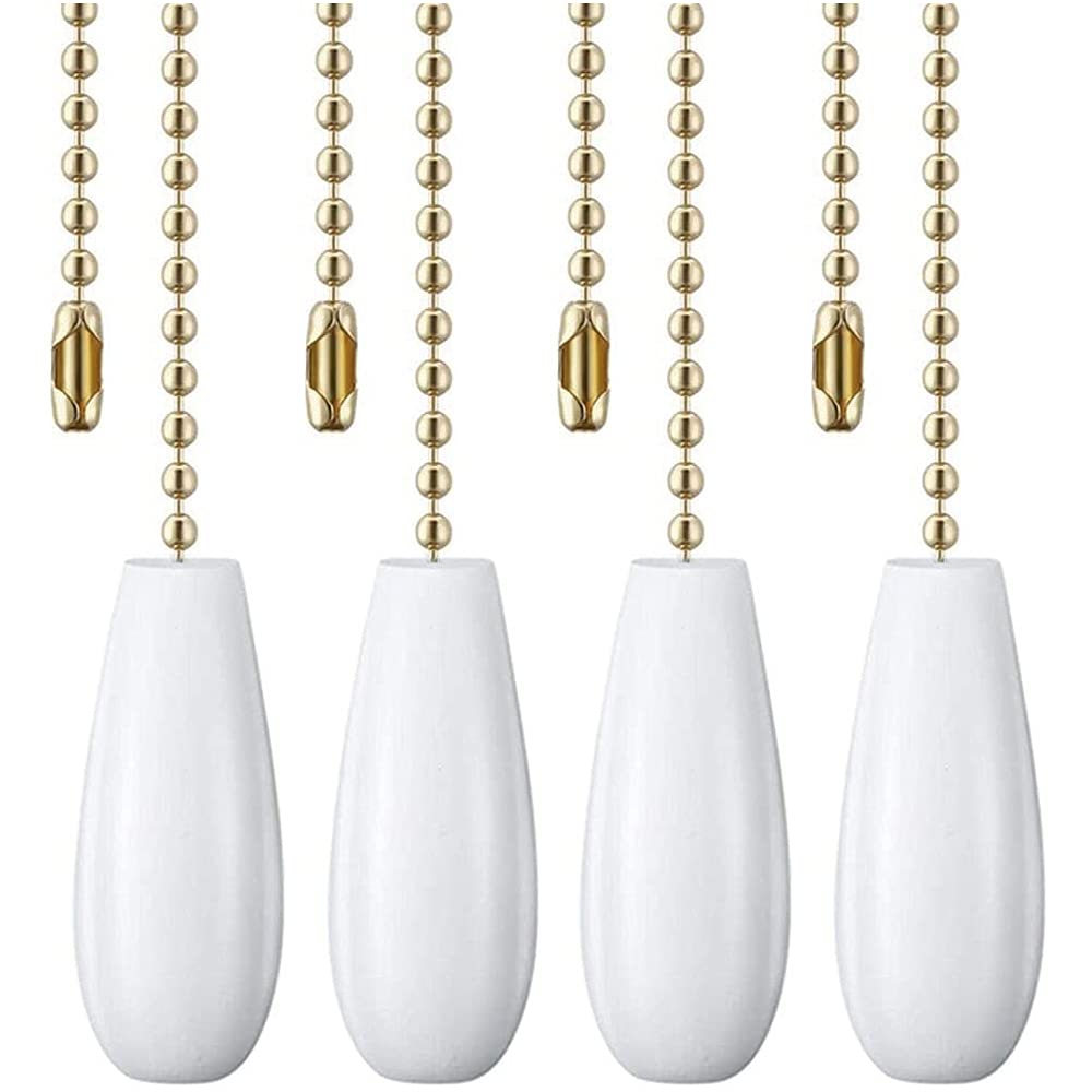 Akahttbn 12 Inch Gold Wooden Ceiling Fan Chain Pulls Set of 4 with Feng Shui Function