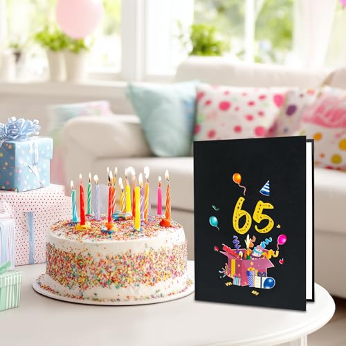 65th Birthday Pop Up Card - 3D Greeting Card with Balloons & Cake