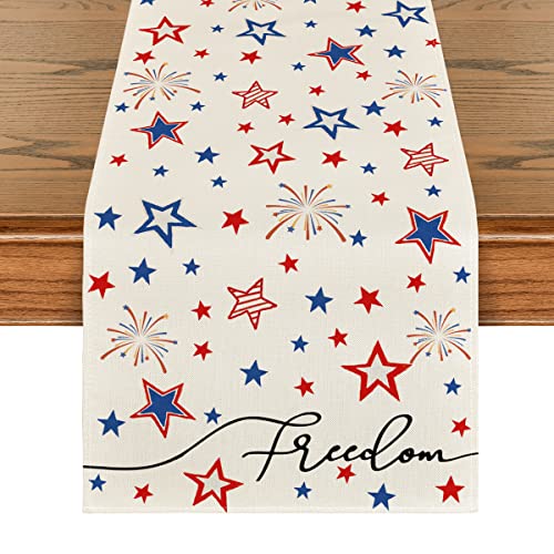Patriotic Stars 4th of July Table Runner 13x72 Inch Cream - Holiday Decor