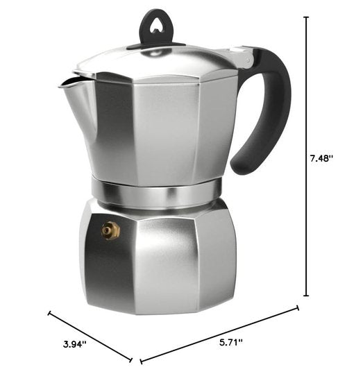 Imusa 6 Cup Stovetop Espresso Maker with Heart Shaped Knob, Silver
