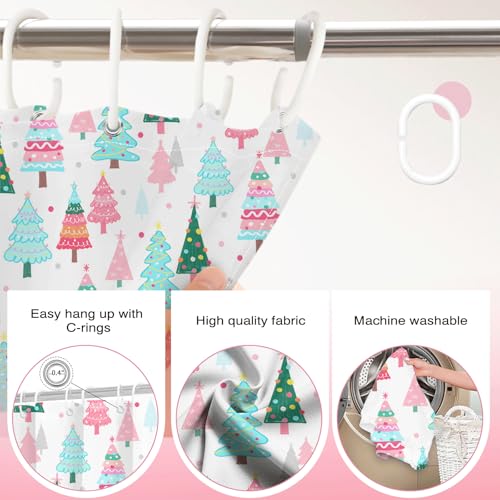 Pastel Christmas Tree Shower Curtain Pink Teal 72x72 Inch - Pack of 1