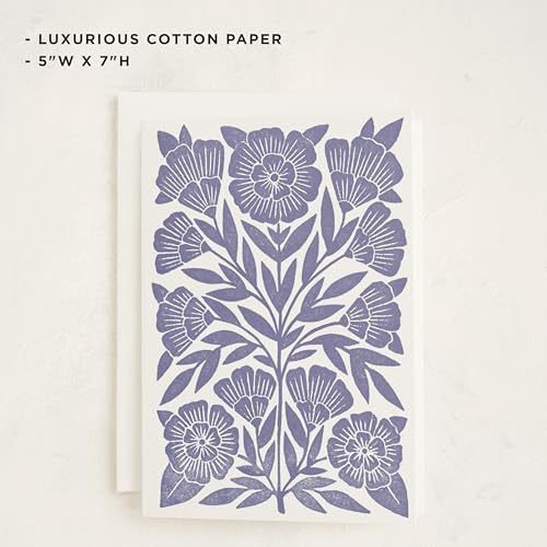 Elegant Blank Greeting Card with Floral Block Print - 5x7