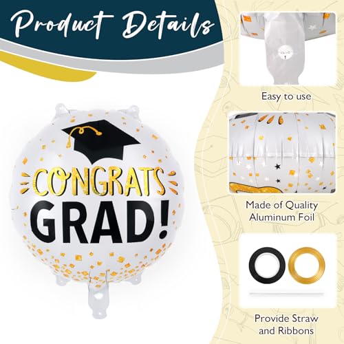 12-Piece 2026 Graduation Party Balloon Set - Congrats Grad Foil Decorations