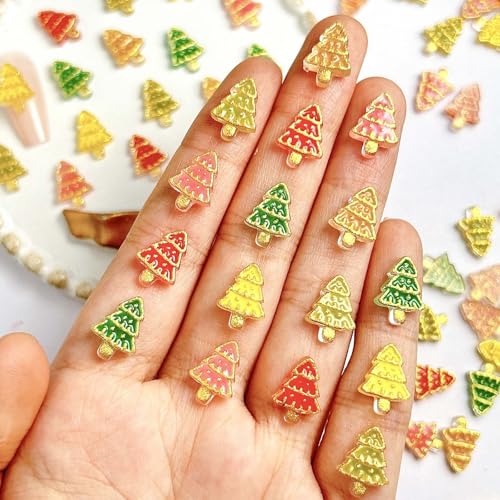 50Pcs 3D Christmas Nail Charms Gold Xmas Tree Crystals & Rhinestones