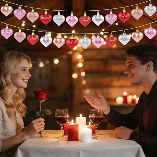 YIYA 24 Pcs Valentine's Day Heart Ornaments Glitter Shaped