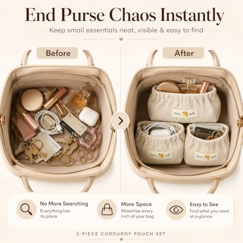 3-Piece Corduroy Makeup Bags Set Portable Travel Cosmetic Pouches