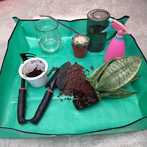 SisBroo Foldable Plant Repotting Mat, Waterproof Gardening Tarp (Green)