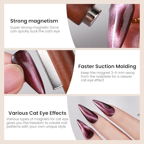 ESUOHYM 3-in-1 Cat Eye Nail Magnet Set with Square Magnet and Paper Clips for DIY Nail Art