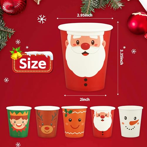 Christmas Paper Cups 9oz Disposable Holiday Drinkware Set - Santa Snowman Gingerbread