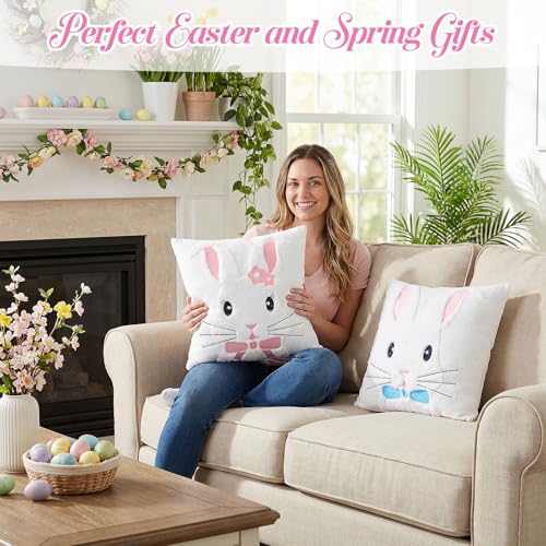 Easter Throw Pillow Covers 18x18 - Set of 2 Bunny Design
