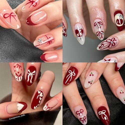 3D Rhinestone Bow Nail Stickers Red Black Flower Art Decals 6 Sheets