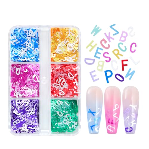 Holographic 3D Alphabet Nail Art Glitter Sequins - 6 Color Set (A-Z)