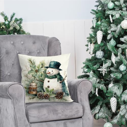 Geqtt Snowman-03 Flannel Throw Pillow Cover 18x18 Christmas Winter Decor