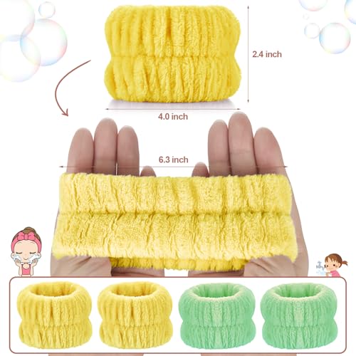 Darfukei Spa Wrist Bands for Washing Face, 4-Pack Absorbent Microfiber Arm Towels