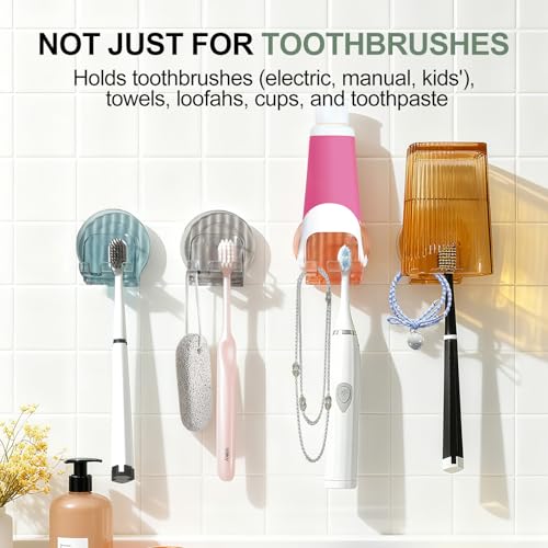 PNORTSD 4-Pack Wall Mounted Toothbrush Holders - Bathroom Organizer for Family