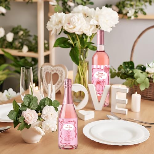 Valentine's Day Wine Bottle Label Stickers - 8 Pcs Waterproof Decor