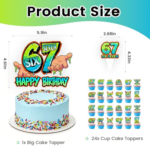 24pc 67 Meme Birthday Cake & Cupcake Topper Set - Green Multi-Colored