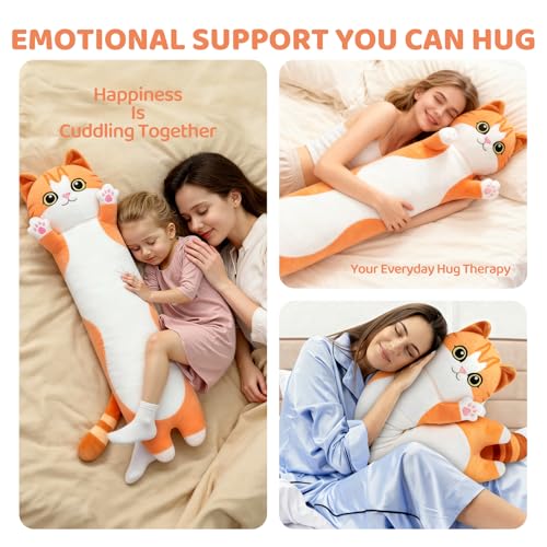 Mewaii 43-Inch Orange Long Cat Plush Body Pillow - Cute Kawaii Gift