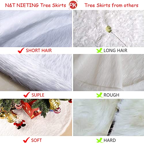 30 Inch Faux Fur Christmas Tree Skirt with LED Lights White Snow Plush Xmas Decor - Variation: White With Light / 30In