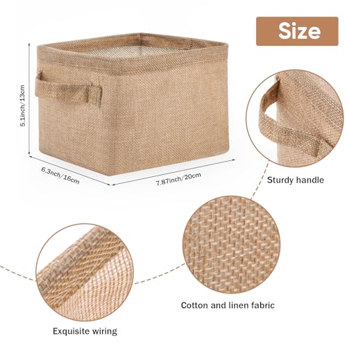 AARAINBOW Mini Canvas Storage Baskets with Handles - 3 Jute Cubes