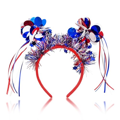 Doneace Patriotic Pom Pom Headband - 4th of July Head Bopper for Women Girls Kids