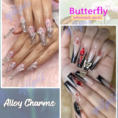 Golden 3D Butterfly Nail Charms - 60pcs Alloy Metal Nail Art Jewels