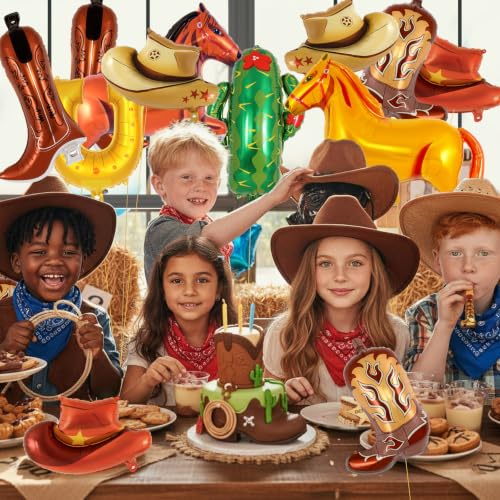 12-Piece Western Cowboy Foil Balloon Kit for Rodeo Birthday Party Decor