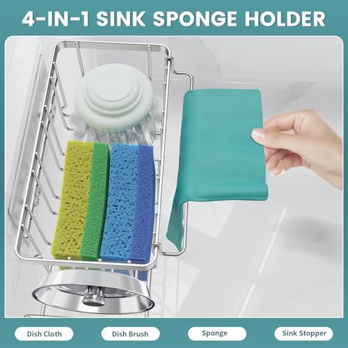 4-in-1 Silver Sponge Holder for Kitchen Sink - Sink Caddy Organizer