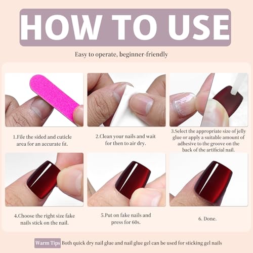 Pink Ombre Cat Eye Press on Nails - Medium Almond False Nails with Glue