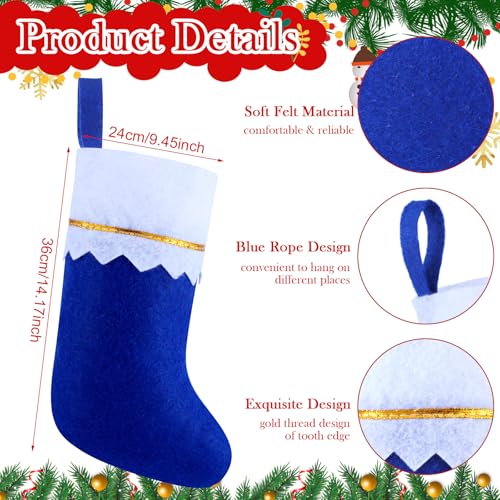 Blue Christmas Felt Stockings Bulk Set - 14.7 x 9.45 Inches, 12 Pcs