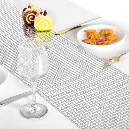 Aneco Silver Disco Party Table Runner 11x108 Inch Glitter Foil Decor