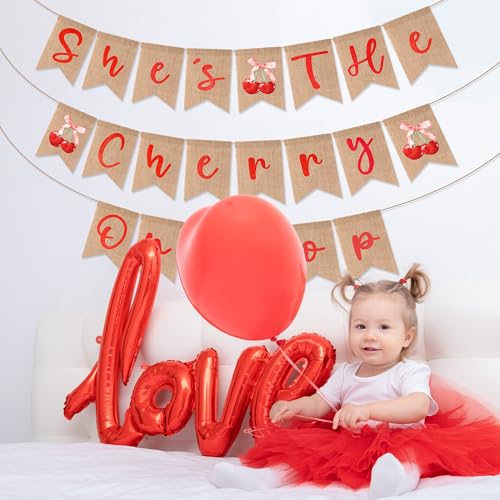 Cherry Party Banner Set - 3PCS Burlap Decorations for Celebrations