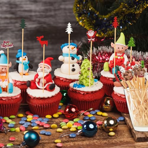 Christmas Cocktail Picks 100 PCS Snowman Santa Tree Holiday Party Decor