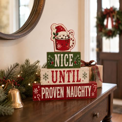Christmas Hot Cocoa Wooden Tiered Tray Decor - Rustic Holiday Table Centerpiece