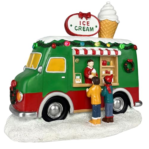 Christmas Village Food Truck Decor with Music & LED Lights - Handcrafted Resin Scene
