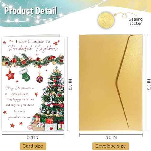 Heartfelt Christmas Card for Wonderful Neighbors - Merry Xmas Greeting Card for Him Her - Spercy